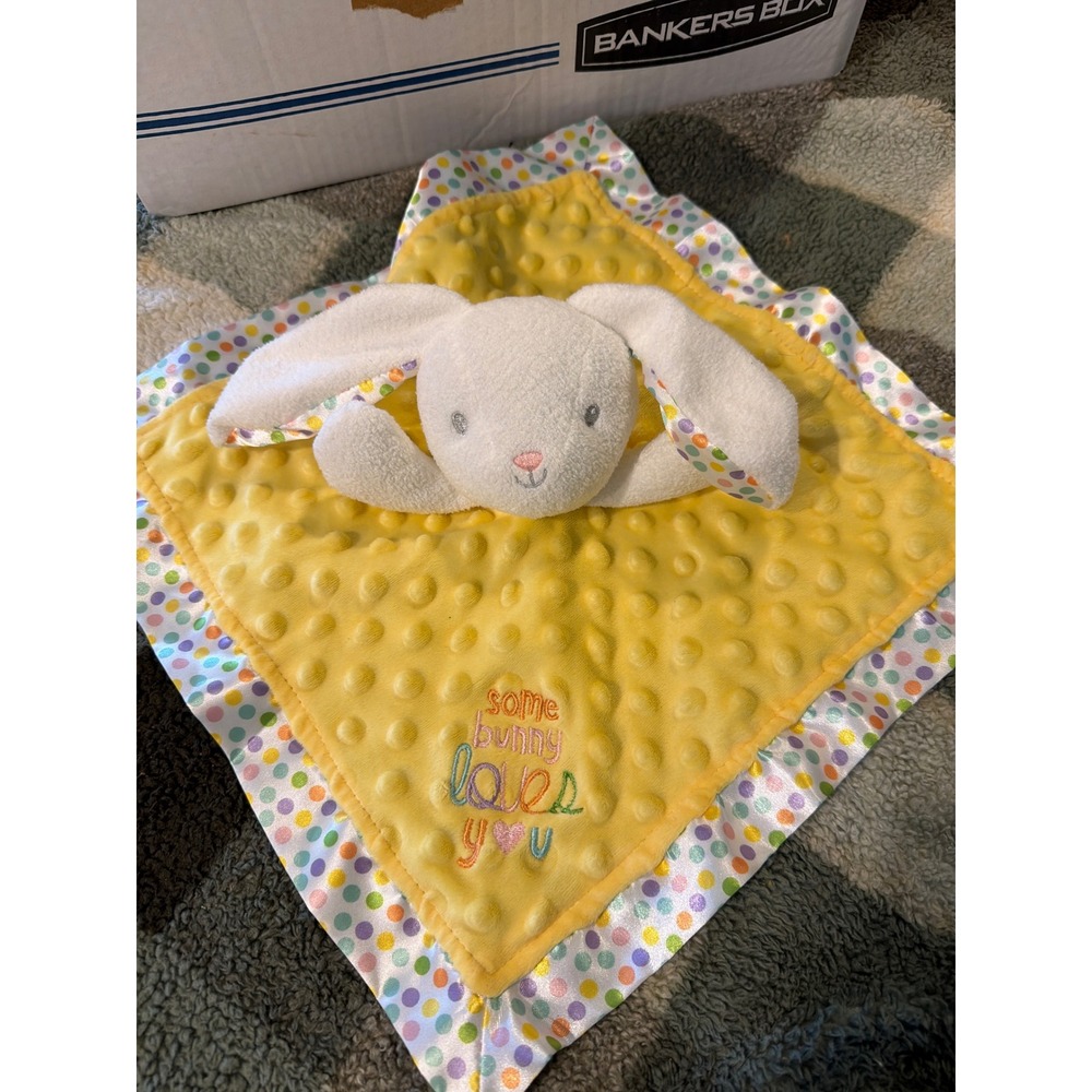 Baby Starters Bunny Lovey Security Blanket Yellow Minky Polka Dot Satin A48898